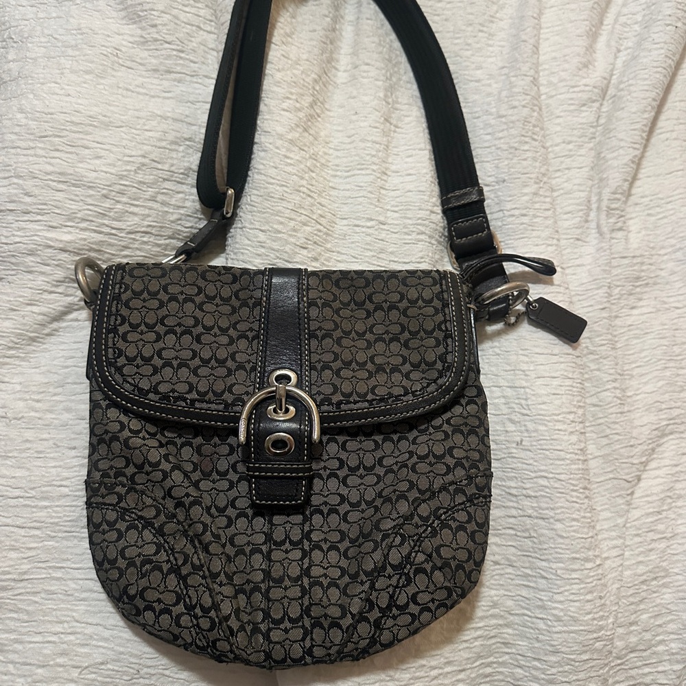 Coach Black and Grey Signature Shoulder Bag